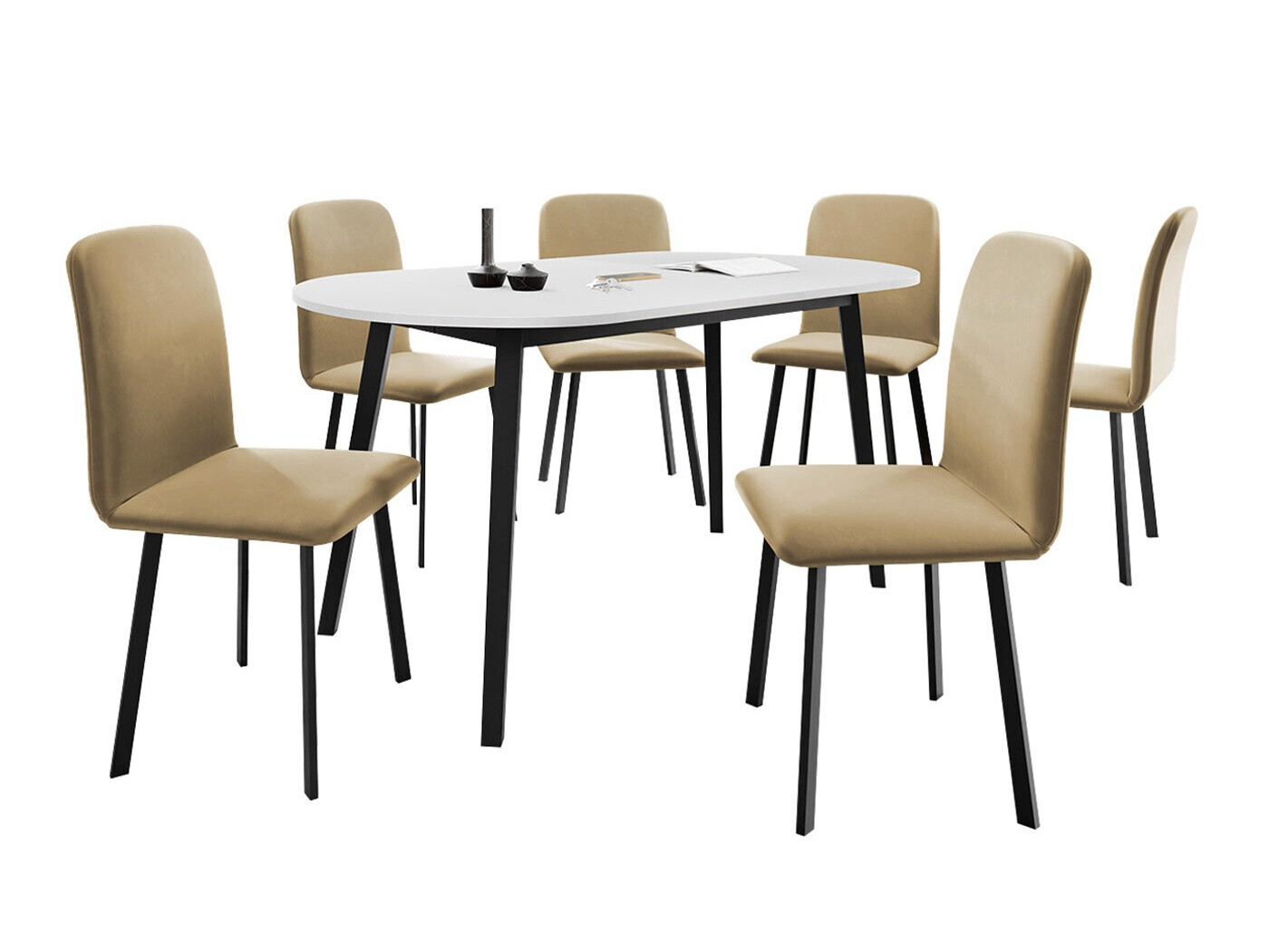 Conjunto de mesas y sillas para comedor Edmond 121 (Blanco + Negro)