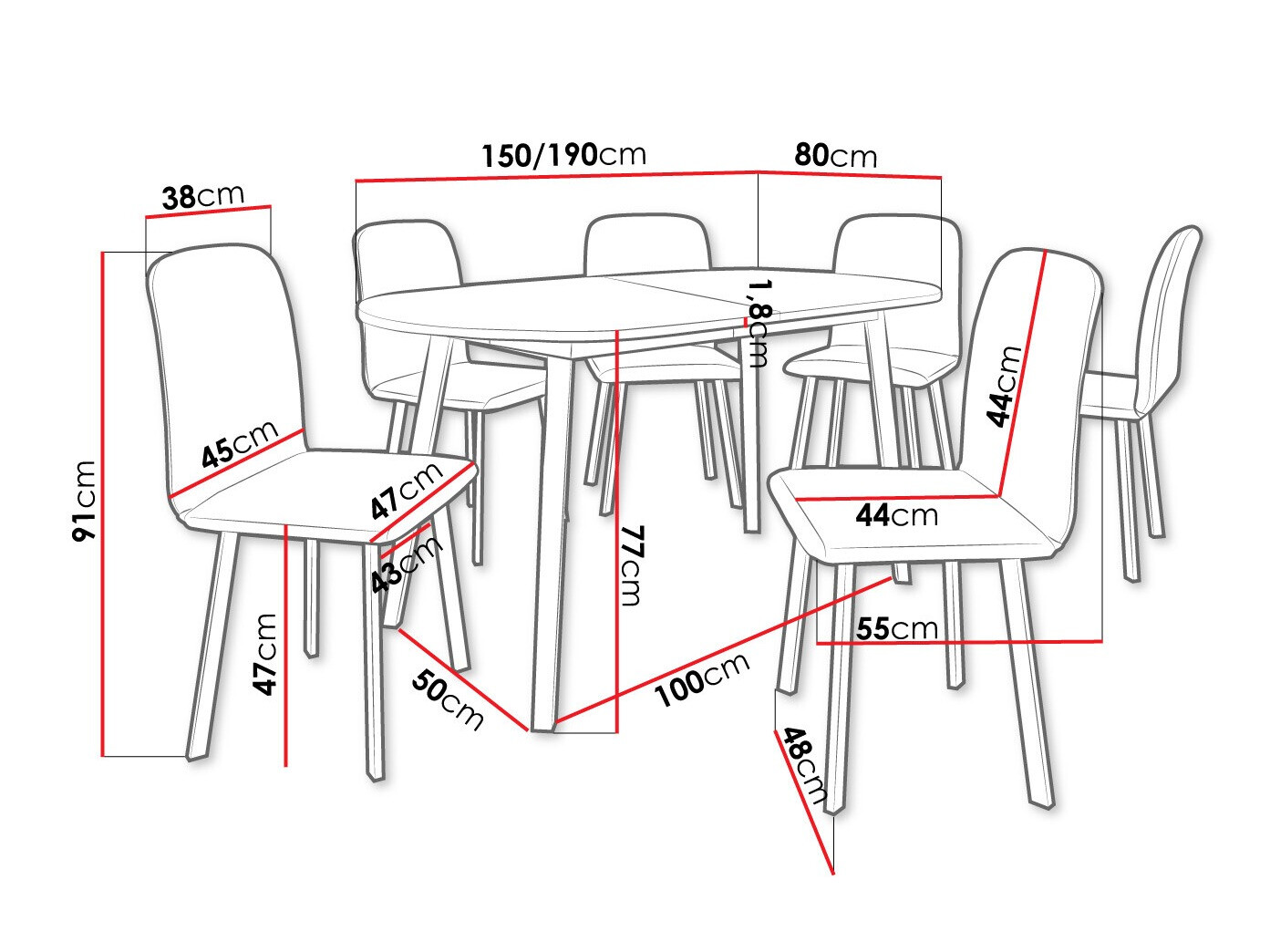 Conjunto de mesas y sillas para comedor Edmond 121 (Blanco + Negro)