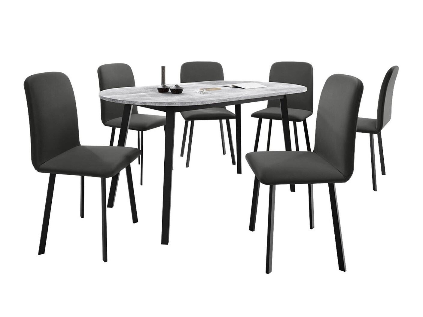 Conjunto de mesas y sillas para comedor Edmond 121 (Mármol gris + Negro)