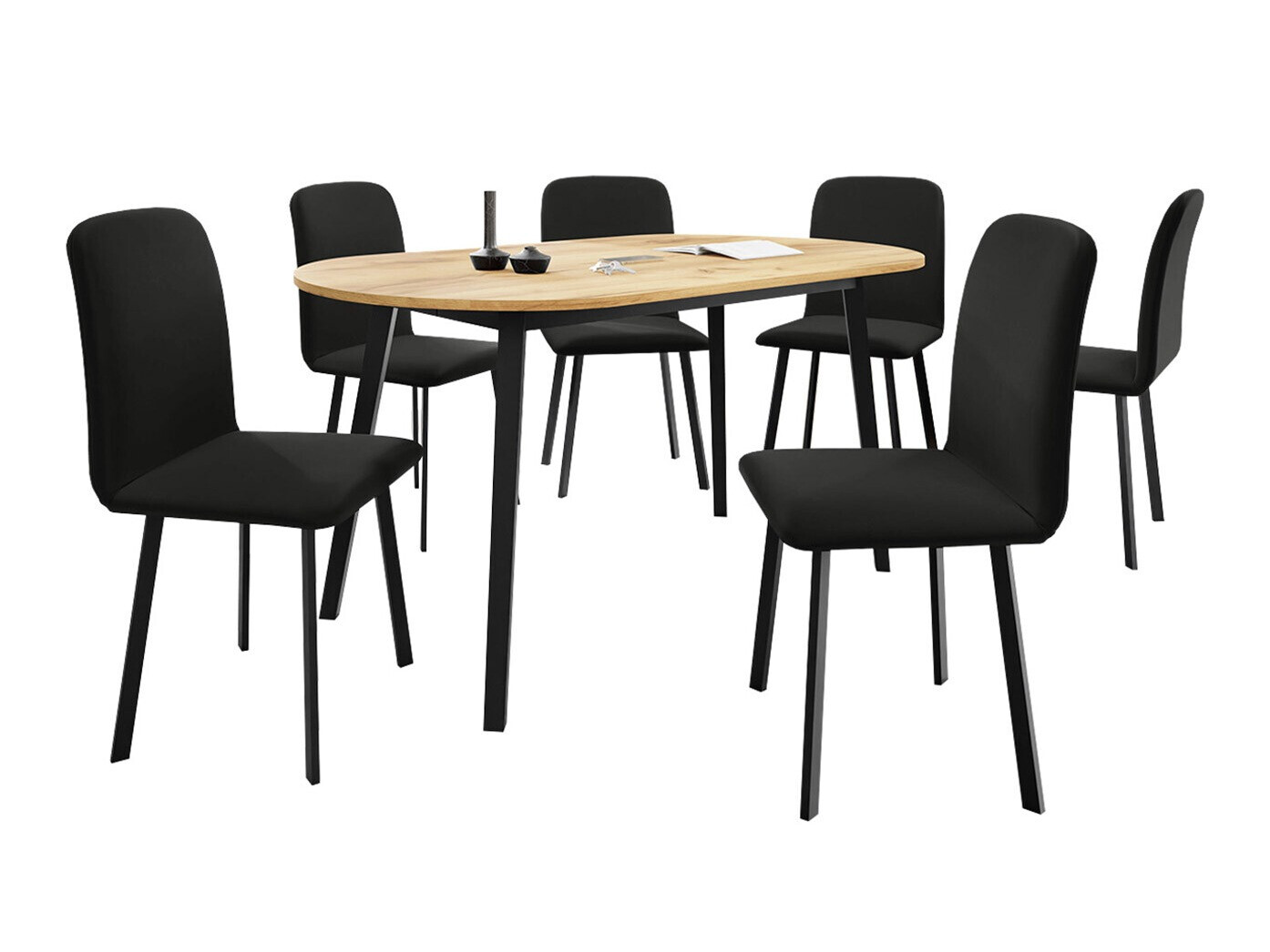 Conjunto de mesas y sillas para comedor Edmond 121 (Roble dorado artesanal + Negro)