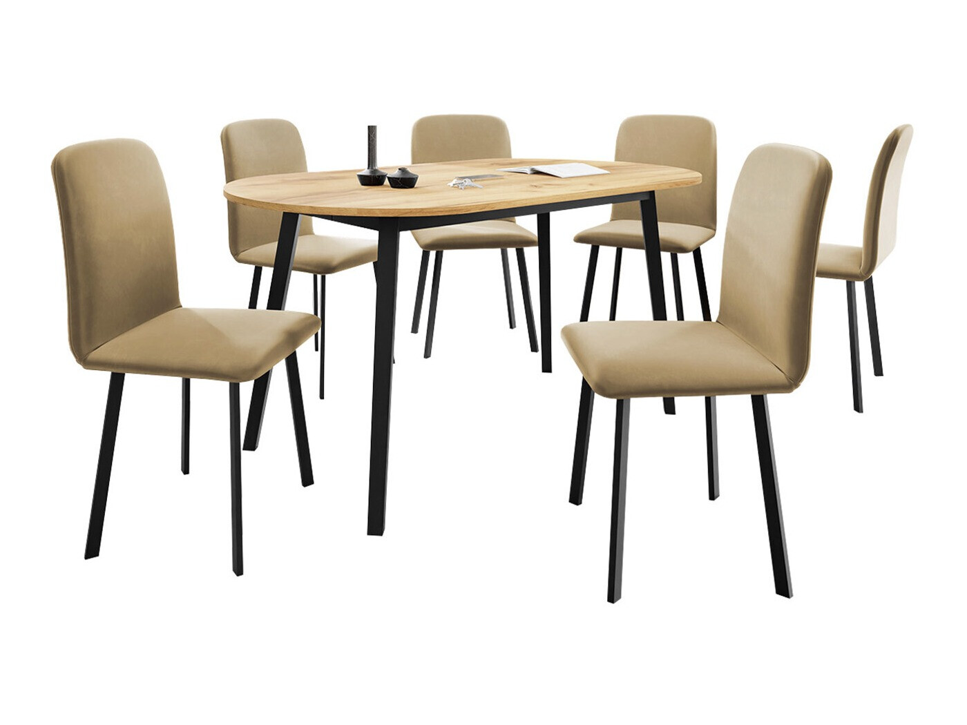 Conjunto de mesas y sillas para comedor Edmond 121 (Roble dorado artesanal + Negro)