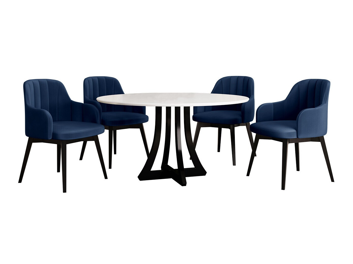 Conjunto de comedor Racine 128 (Blanco brillante + Negro brillante)