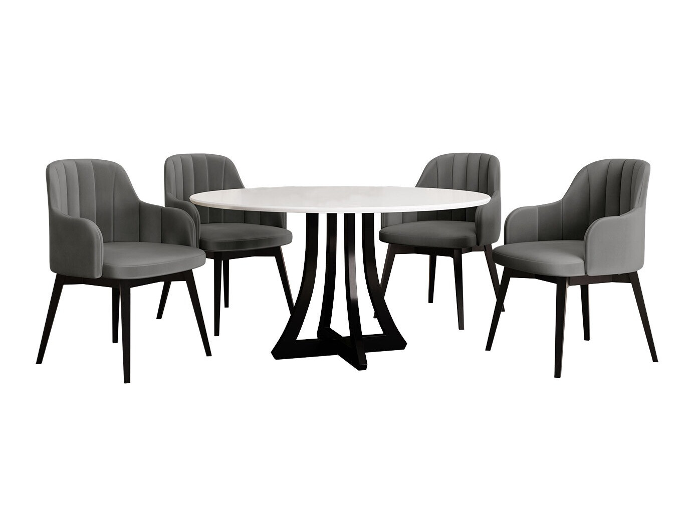 Conjunto de comedor Racine 128 (Blanco brillante + Negro brillante)