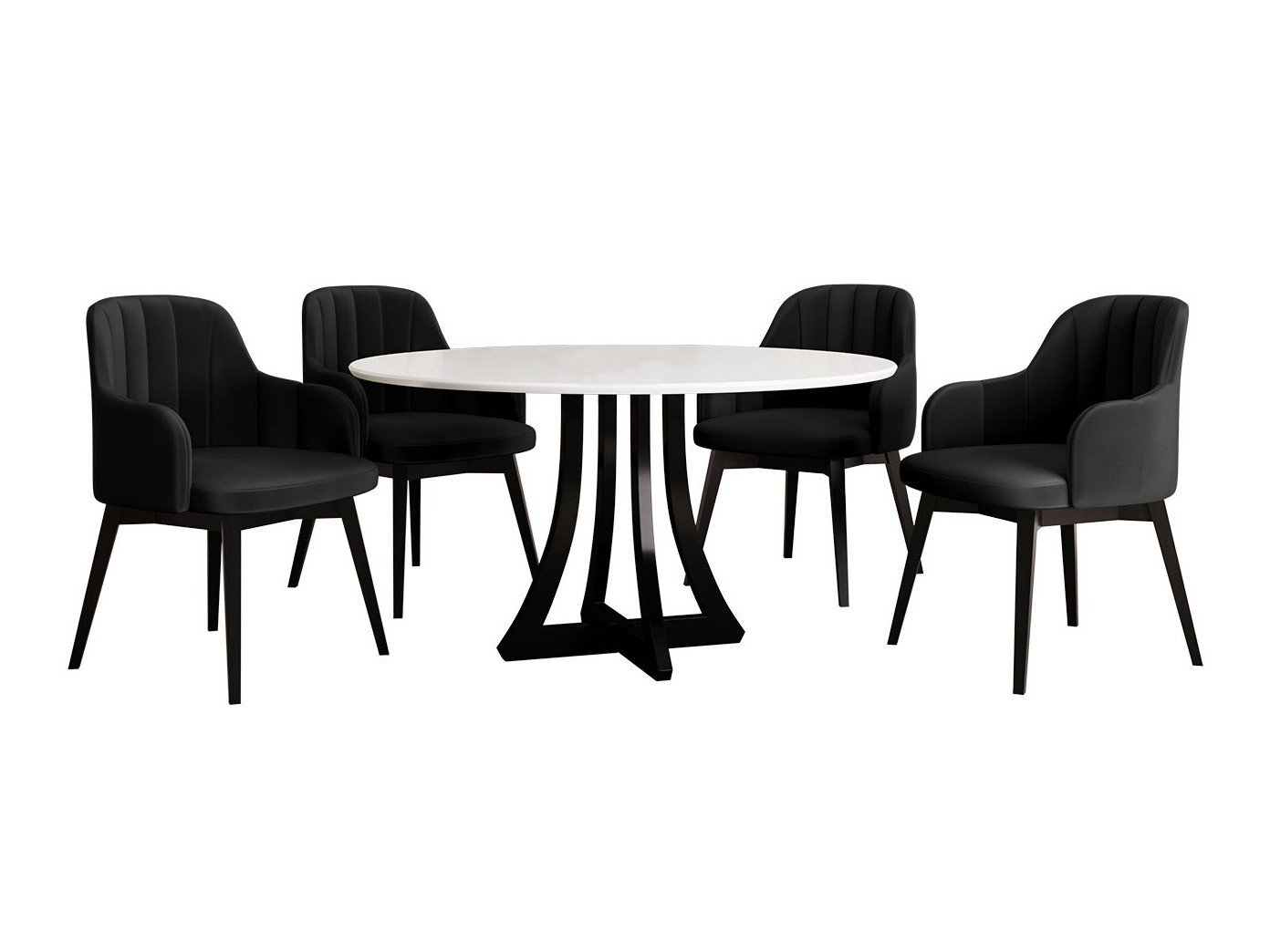 Conjunto de comedor Racine 128 (Blanco brillante + Negro brillante)