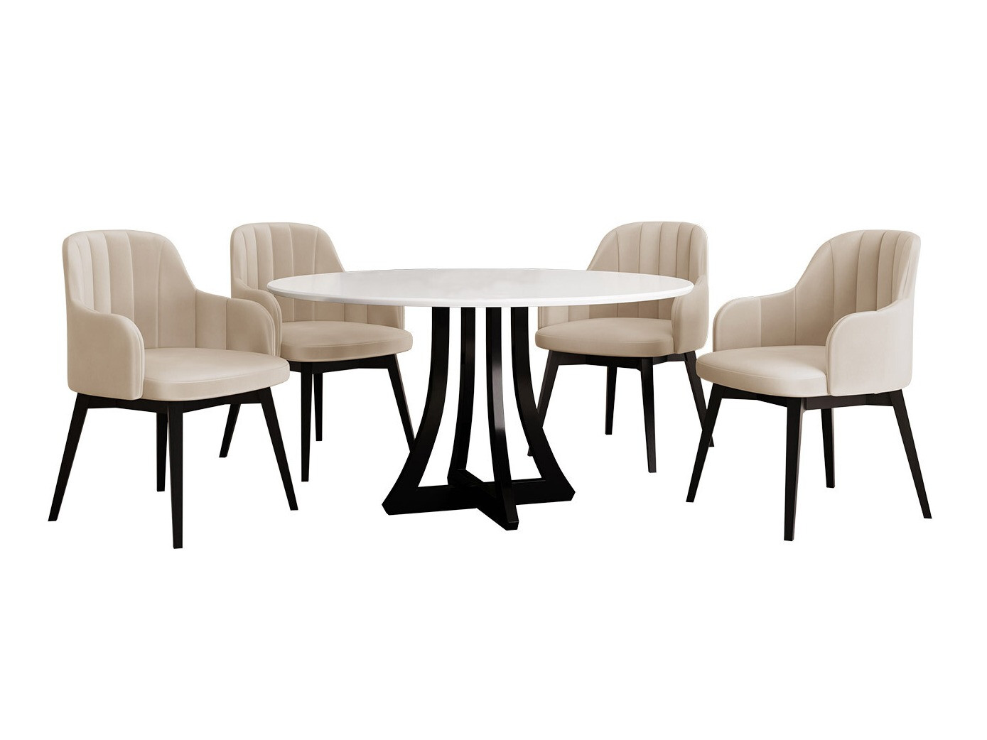 Conjunto de comedor Racine 128 (Blanco brillante + Negro brillante)