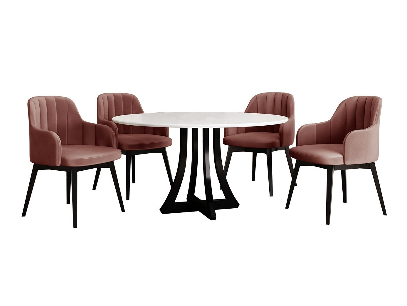 Conjunto de comedor Racine 128 (Blanco brillante + Negro brillante)