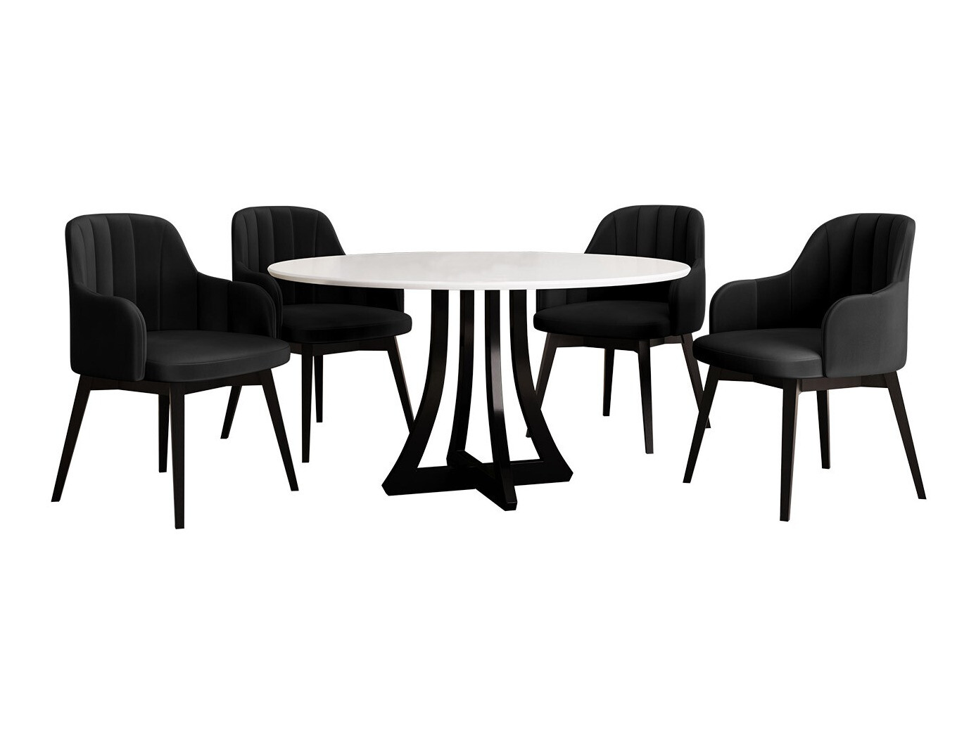 Conjunto de comedor Racine 137 (Blanco brillante + Negro brillante)