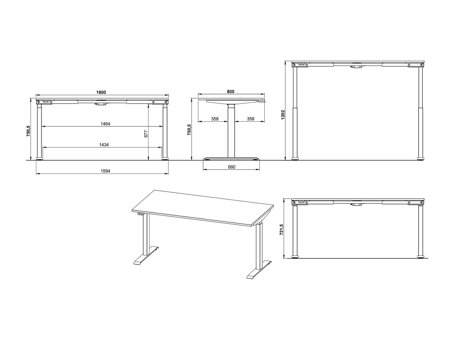 Escritorio de altura regulable Feltoru 113 (Blanco)