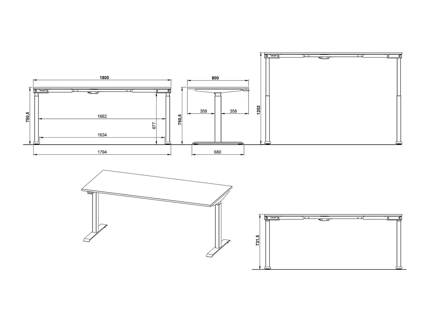 Escritorio de altura regulable Feltoru 114 (Blanco)