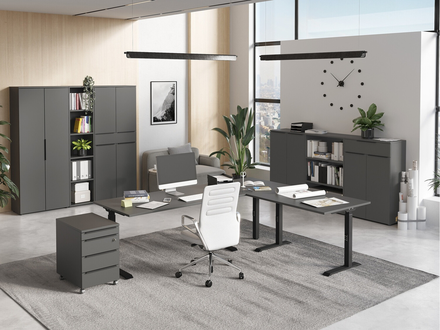 Escritorio de altura regulable Feltoru 121 (Grafito)