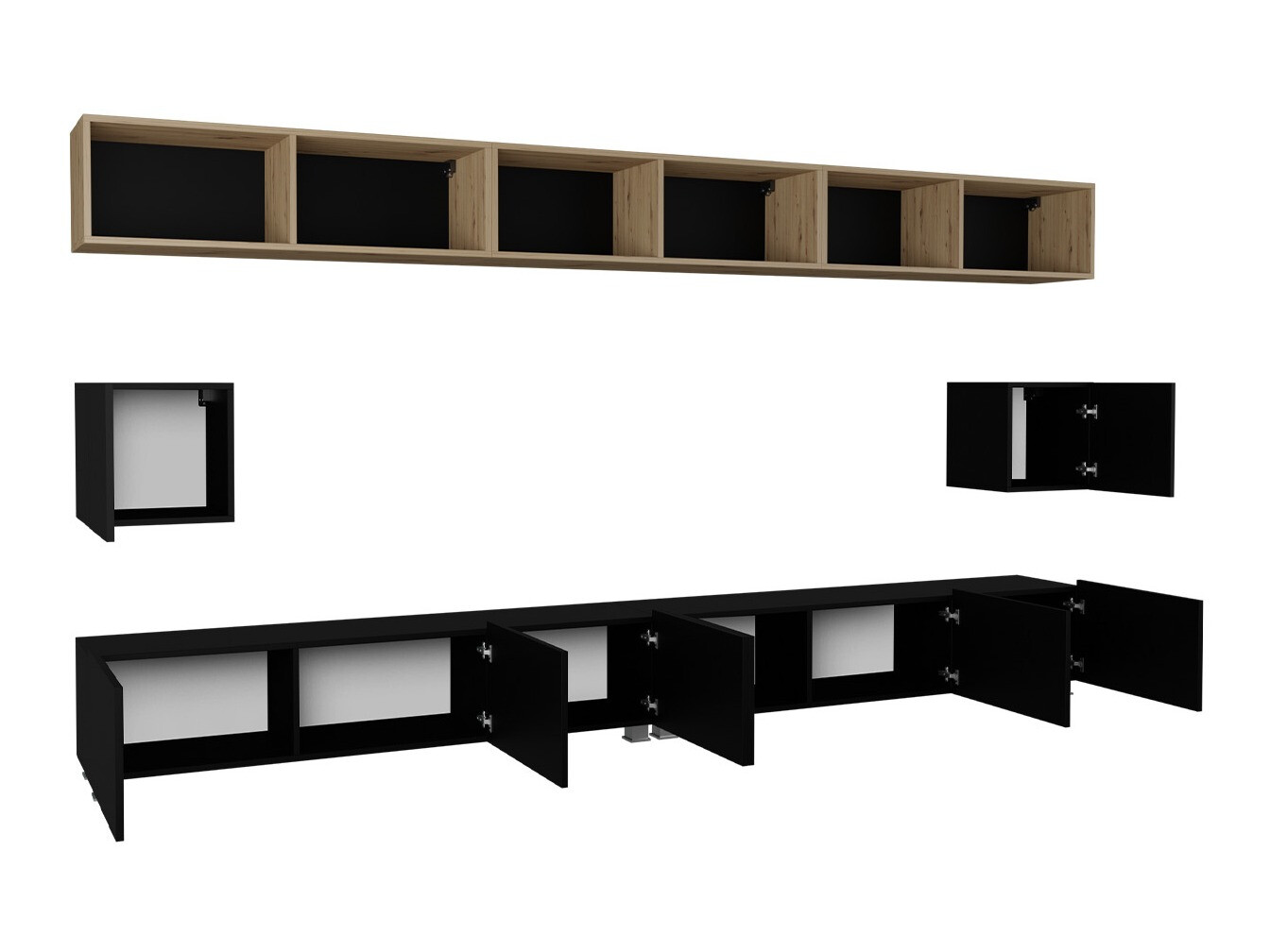 Conjunto de salón Tivdalu 153 (Negro + Negro brillante + Roble Artisan)