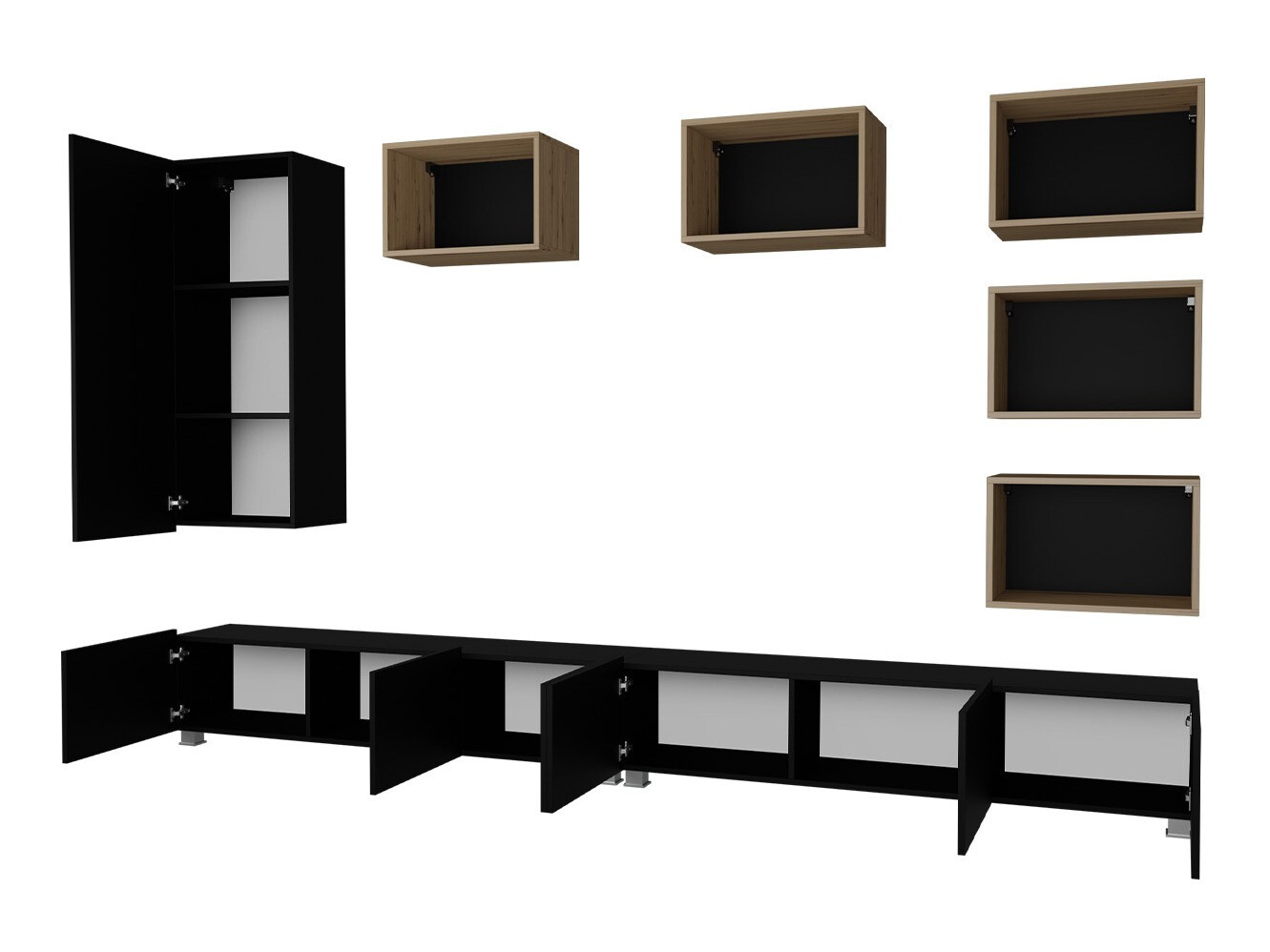 Conjunto de salón Tivdalu 157 (Negro + Negro brillante + Roble Artisan)