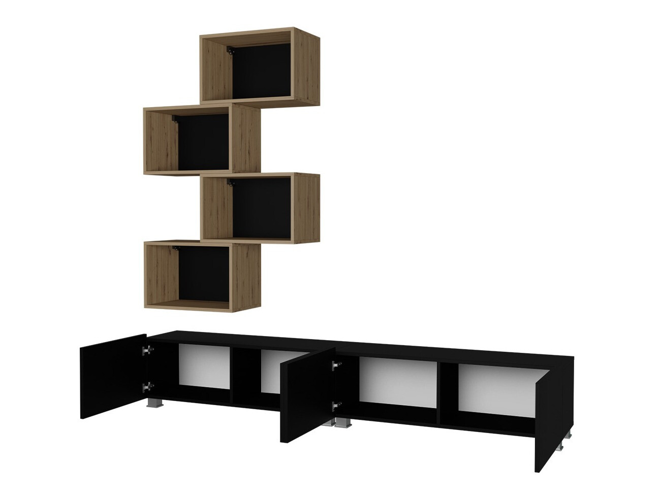 Conjunto de salón Tivdalu 150 (Negro + Negro brillante + Roble Artisan)