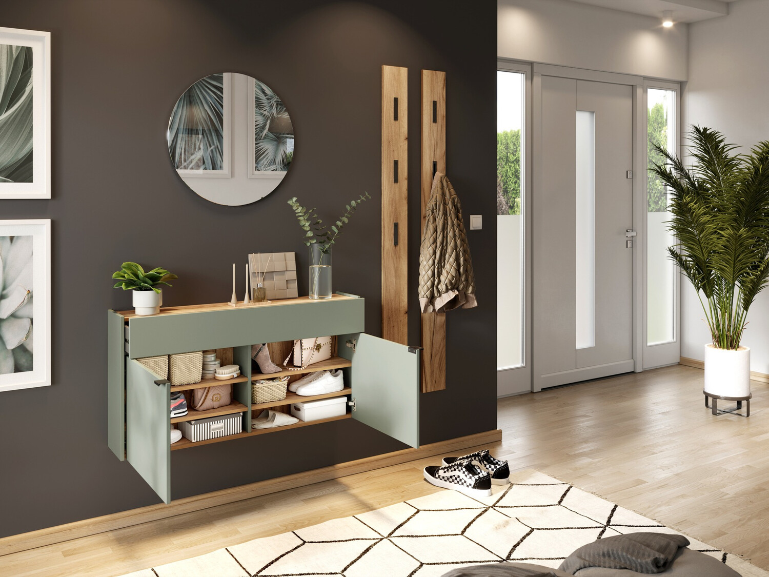 Conjunto para recibidor Cirsale 106 (Verde polvoriento + Navarra roble)