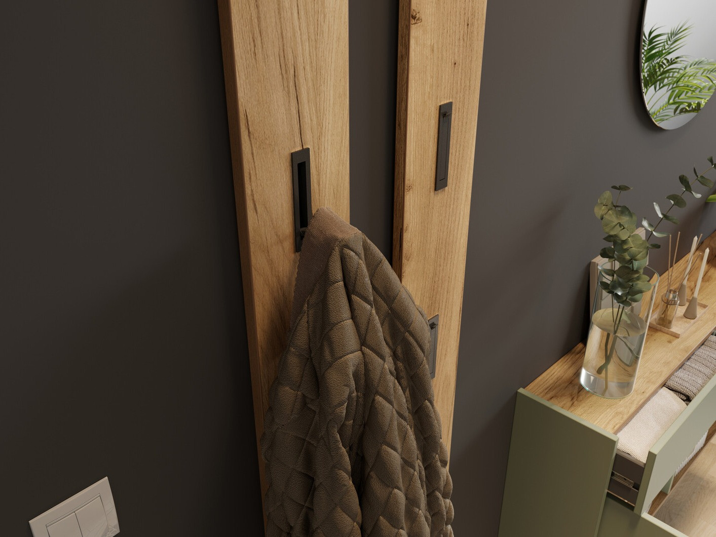 Conjunto para recibidor Cirsale 106 (Verde polvoriento + Navarra roble)