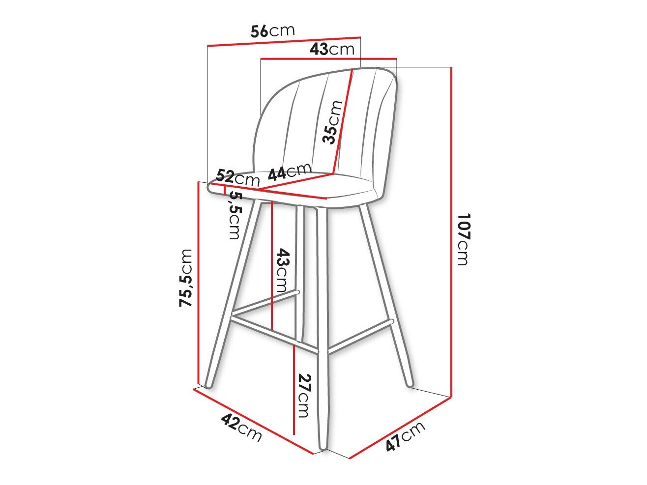 Silla de barra Comfivo Anser II (Magic Velvet 2217)