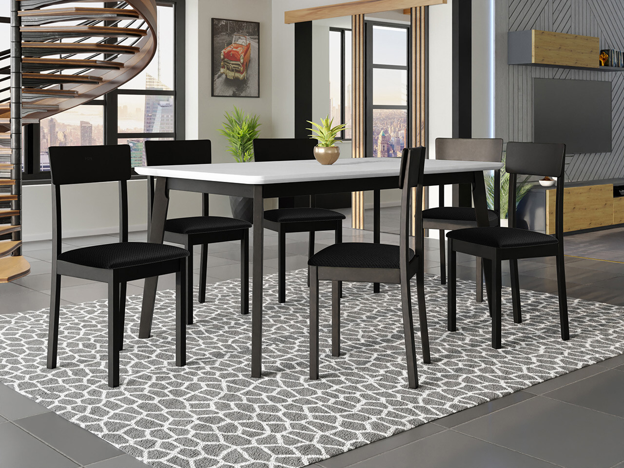Conjunto de comedor Victorville 350 (Blanco + Negro)