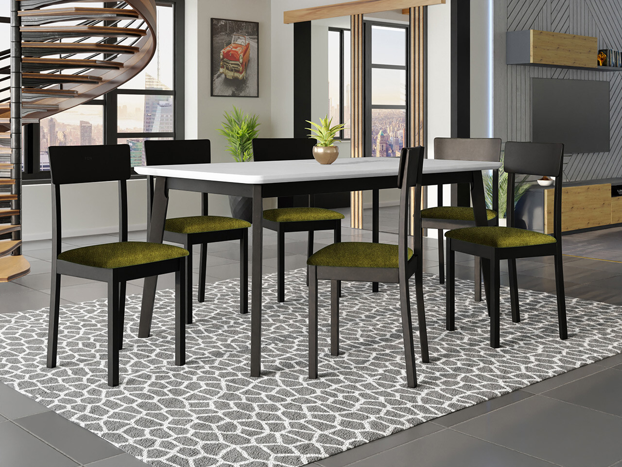 Conjunto de comedor Victorville 350 (Blanco + Negro)