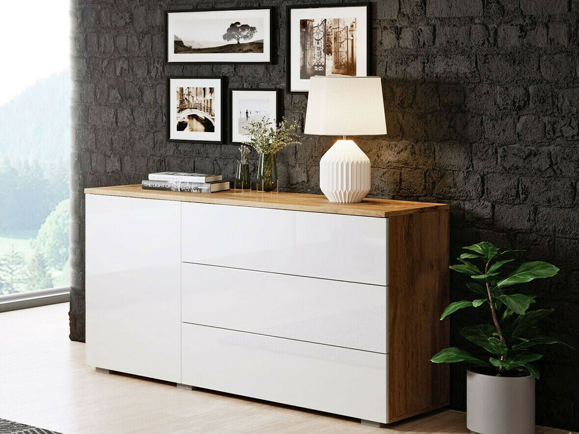 Cómoda Sarasota 128 (Roble wotan + Blanco brillante)