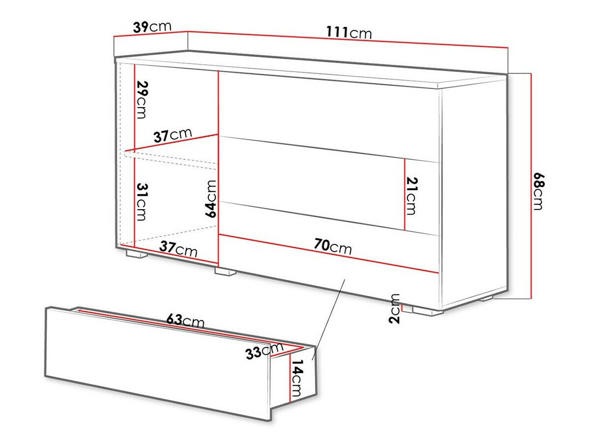 Cómoda Sarasota 128 (Roble wotan + Blanco brillante)