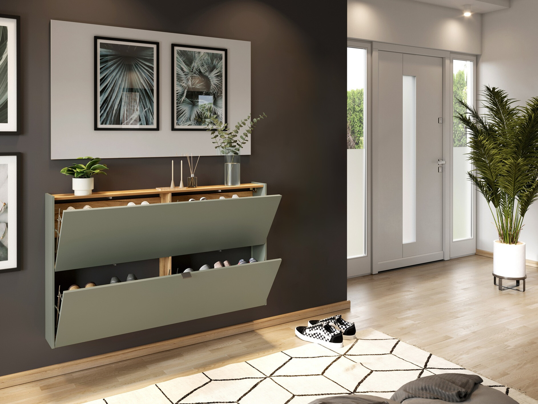 Conjunto de recibidor Cirsale 109 (Verde polvoriento + Navarra roble)