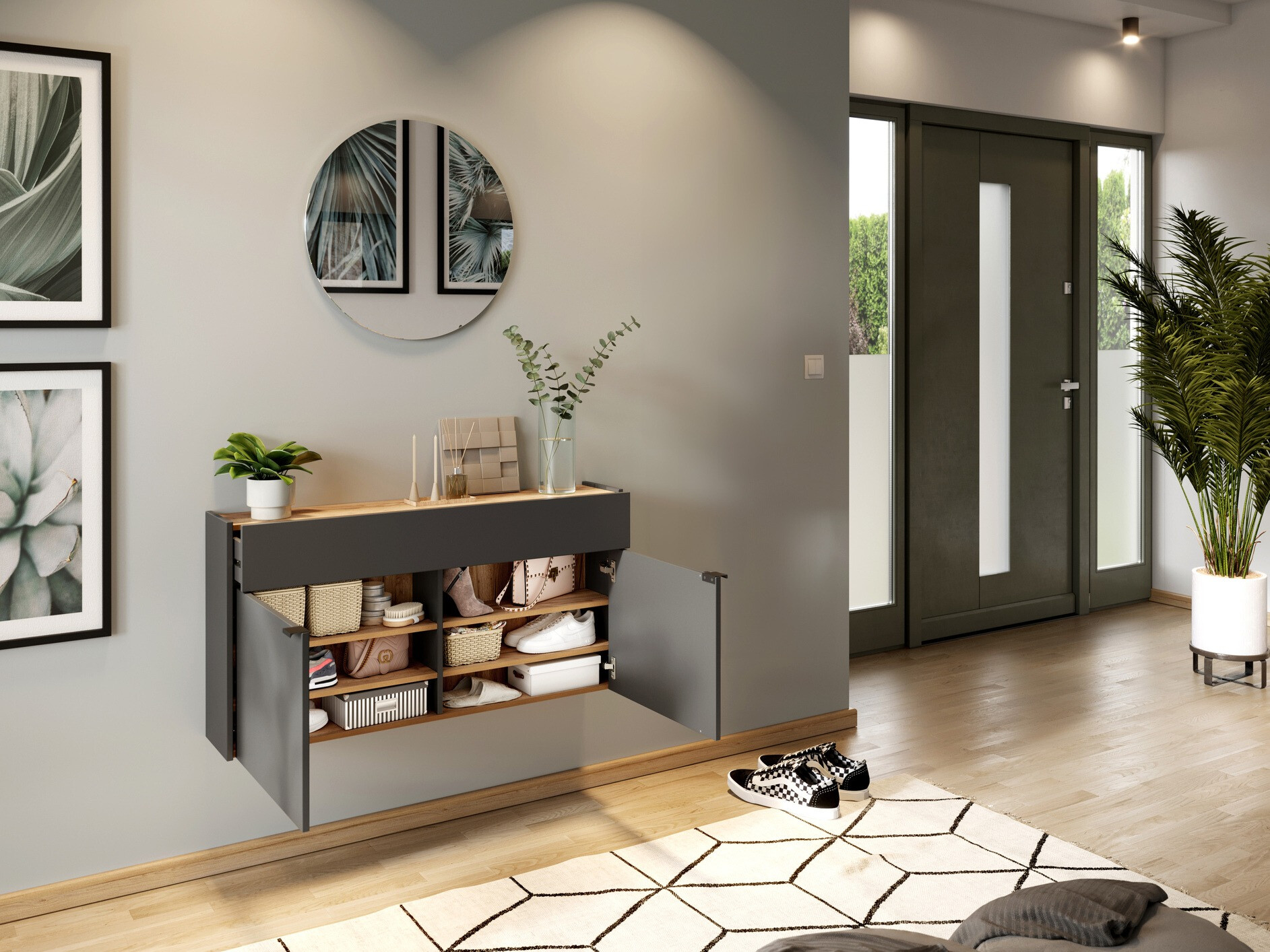 Conjunto para recibidor Cirsale 106 (Grafito + Navarra roble)