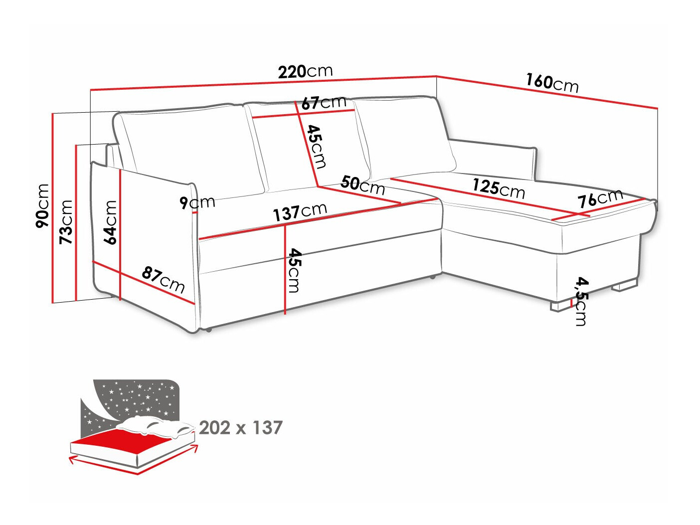 Sofá rinconero Columbus 208 (Neve 90)