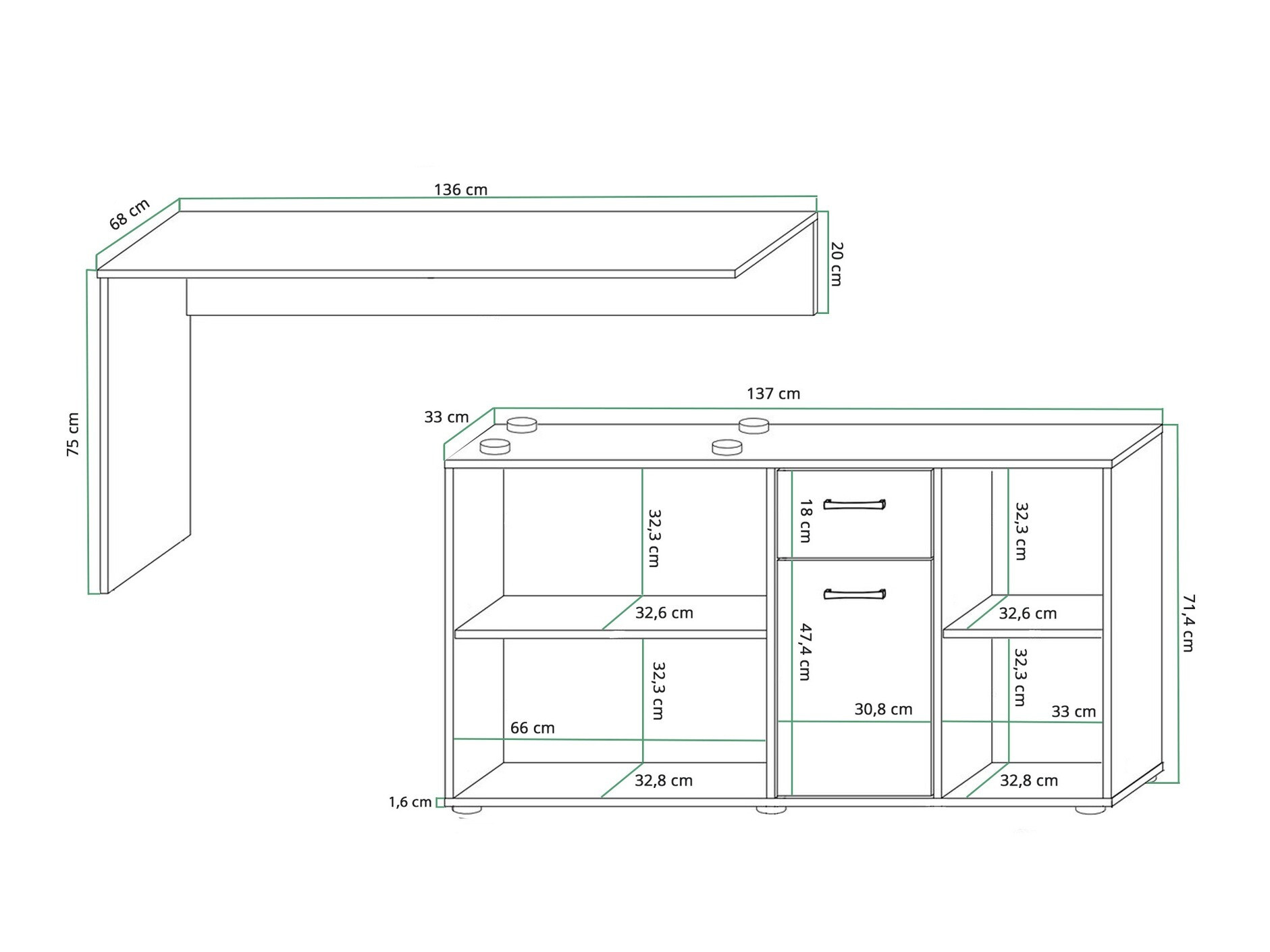 Mesa de ordenador esquinera Gilroy 113 (Blanco + Blanco brillante)