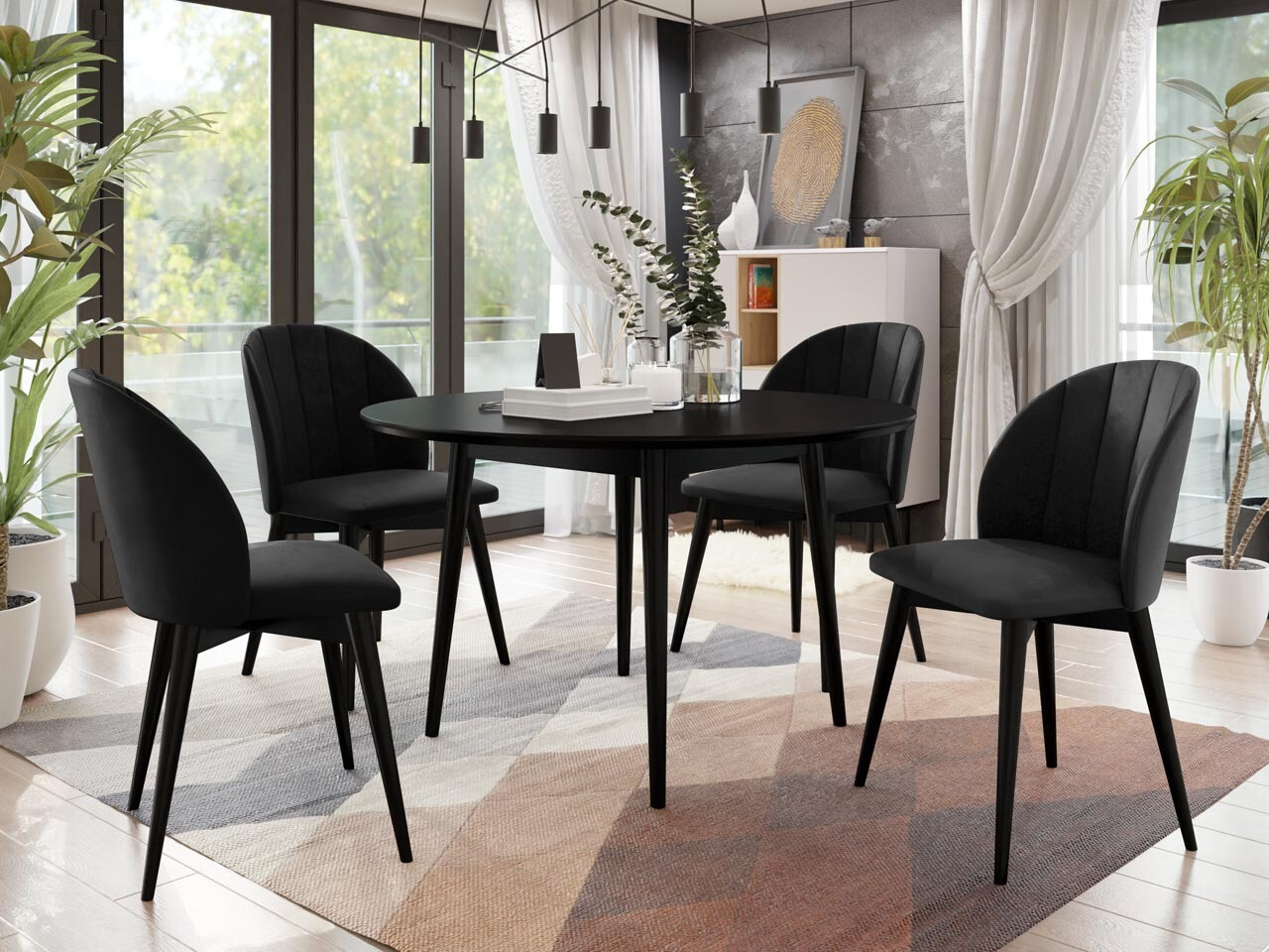 Conjunto de comedor Racine 127 (Negro + Magic Velvet 2219)