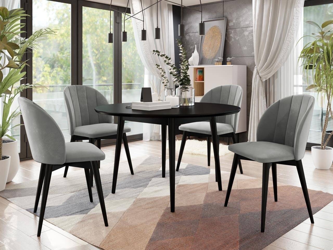 Conjunto de mesas y sillas para comedor Racine 127 (Negro + Magic Velvet 2217)