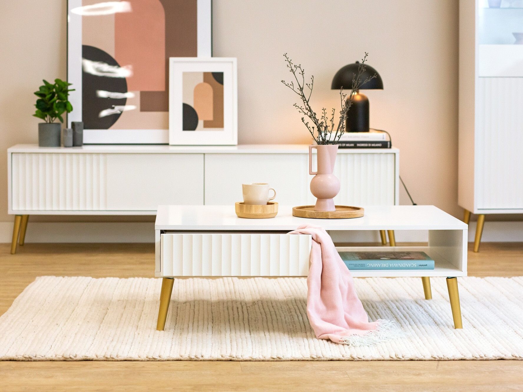 Mesa de centro Cirferi 103 (Blanco + Dorado)