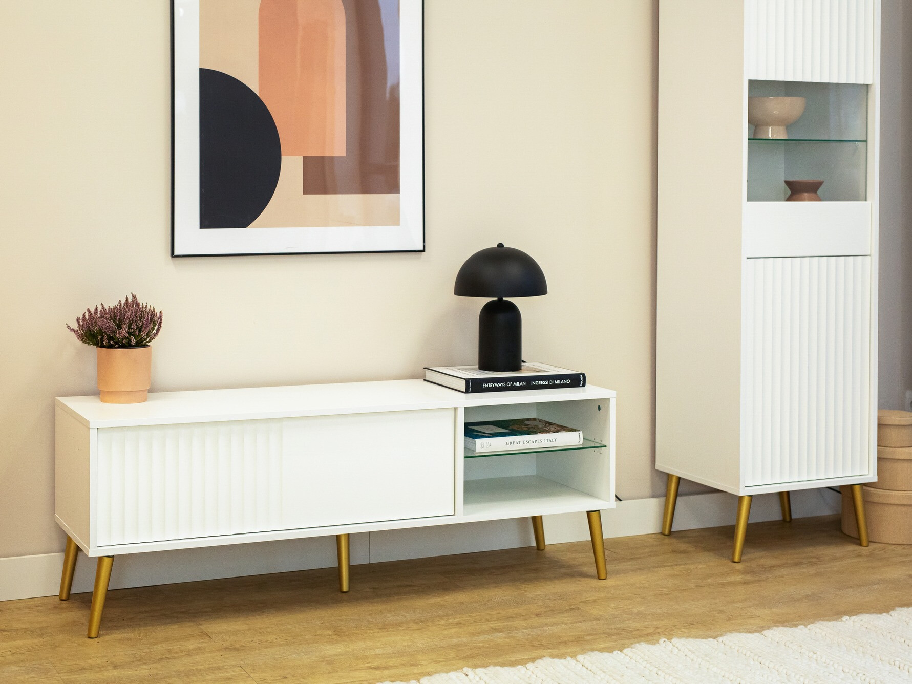 Mueble TV Cirferi 104 (Blanco + Dorado)