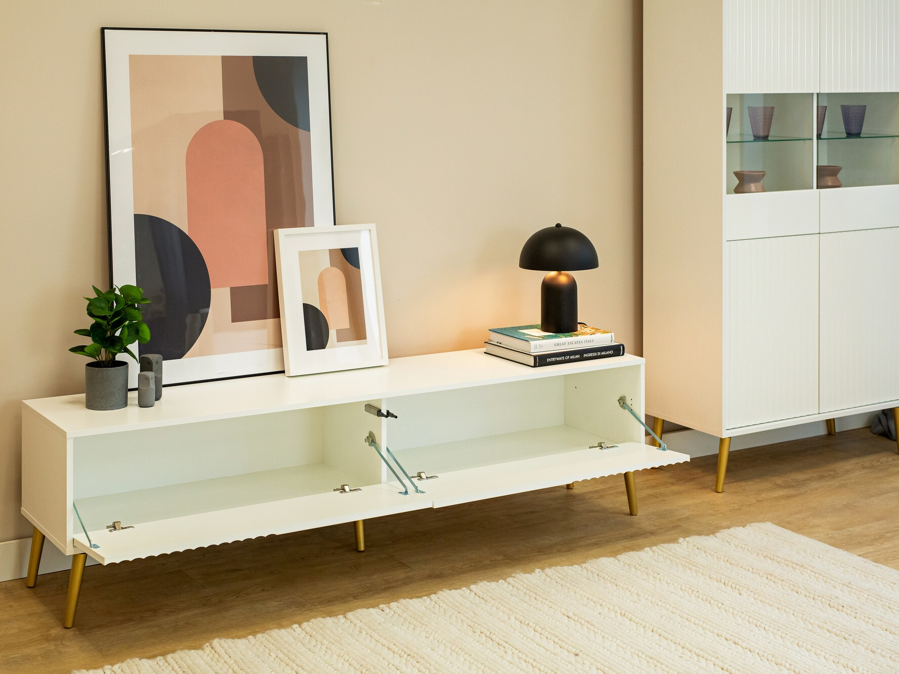 Mueble TV Cirferi 105 (Blanco + Dorado)