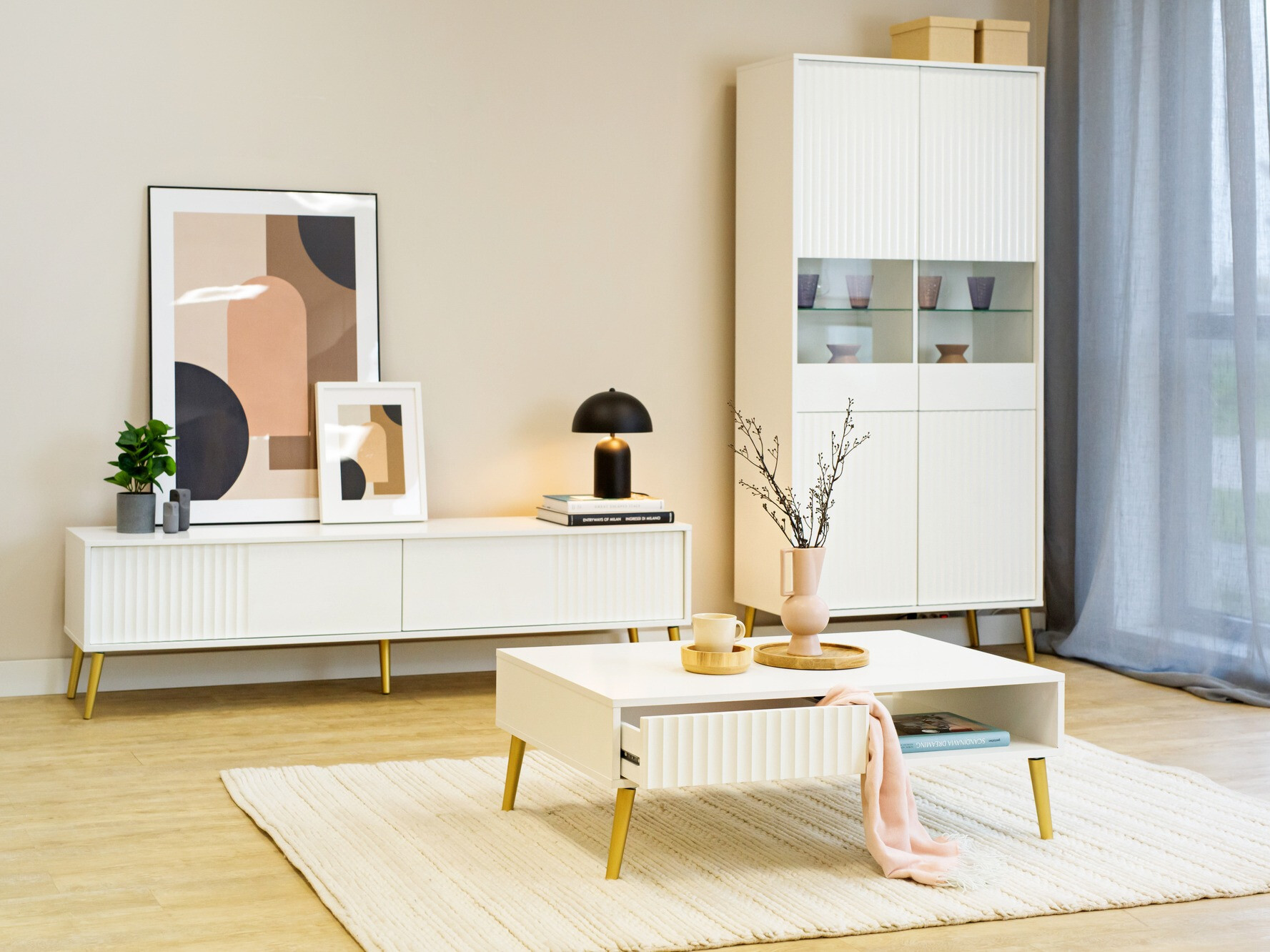 Mueble TV Cirferi 105 (Blanco + Dorado)