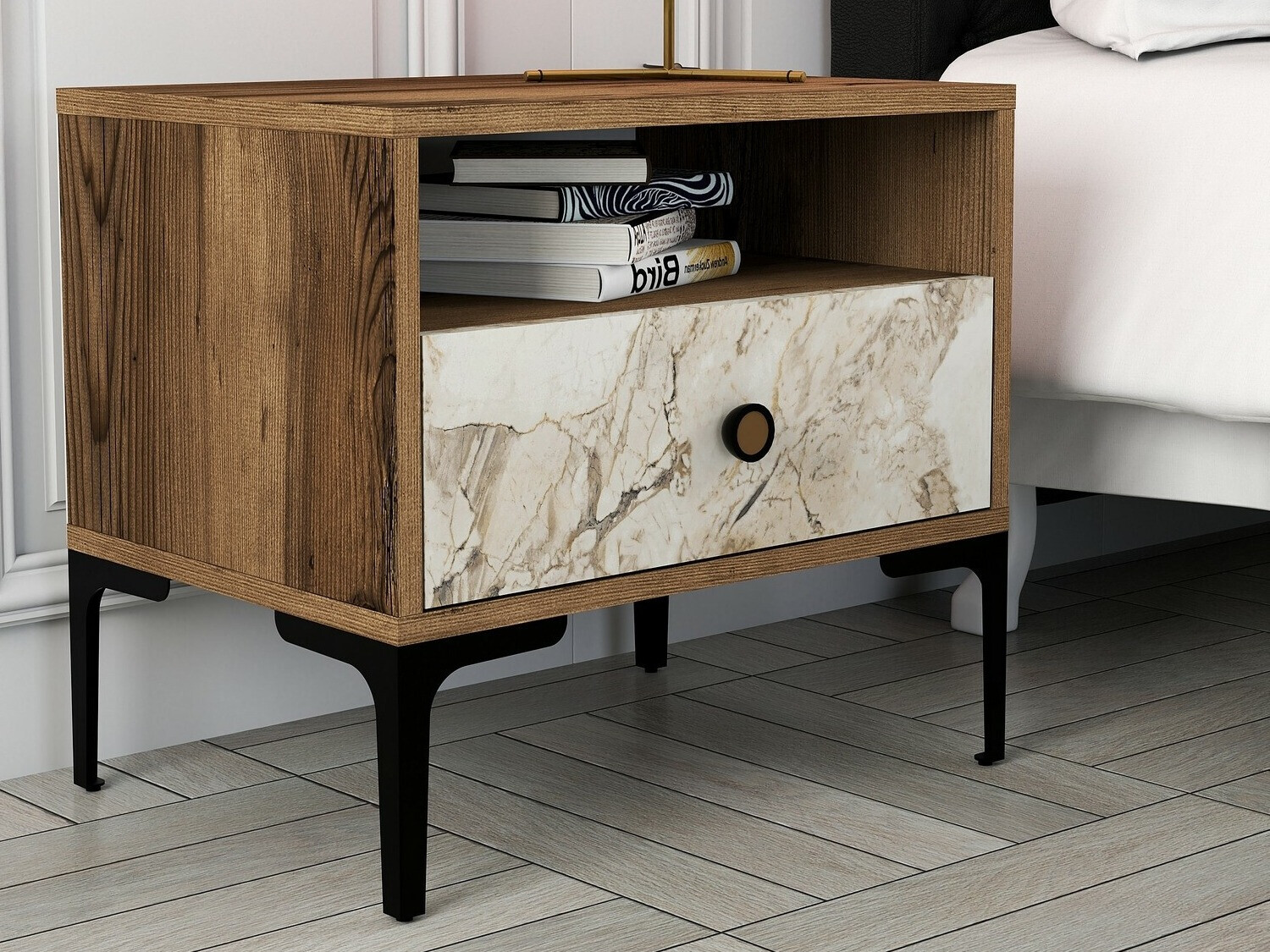 Mesilla de noche Kailua 1516 (Nogal + Mármol blanco)