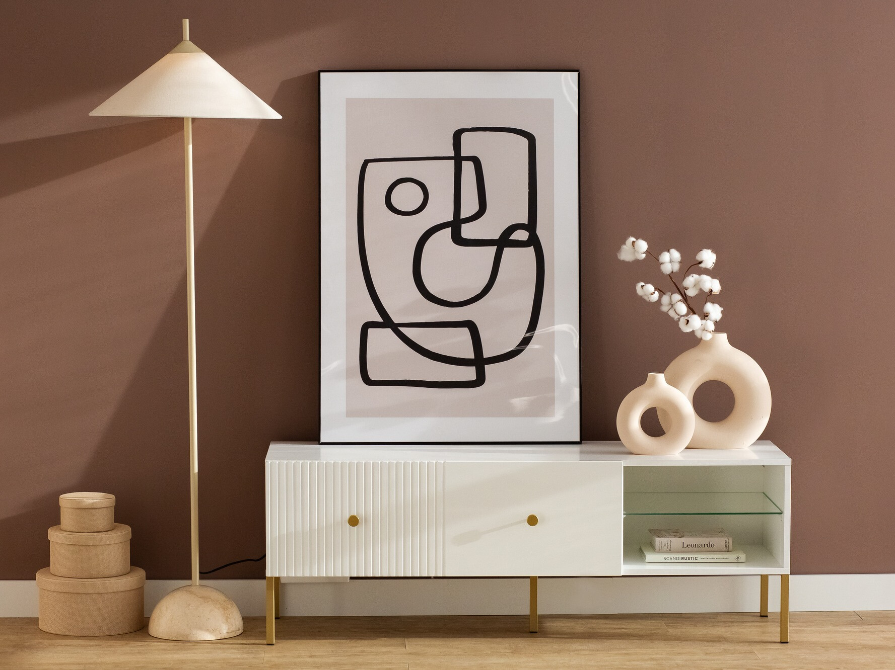 Mueble TV Etliva 104 (Blanco + Dorado)