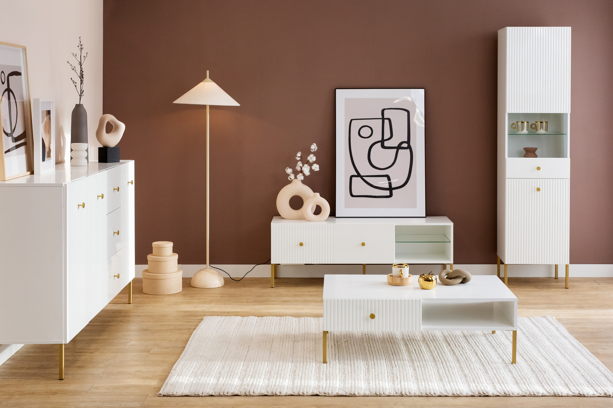 Mueble TV Etliva 104 (Blanco + Dorado)