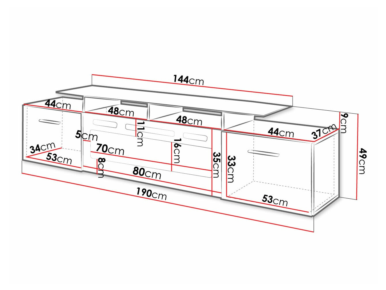 Mueble TV Charlotte 155 (Blanco + Blanco brillante)