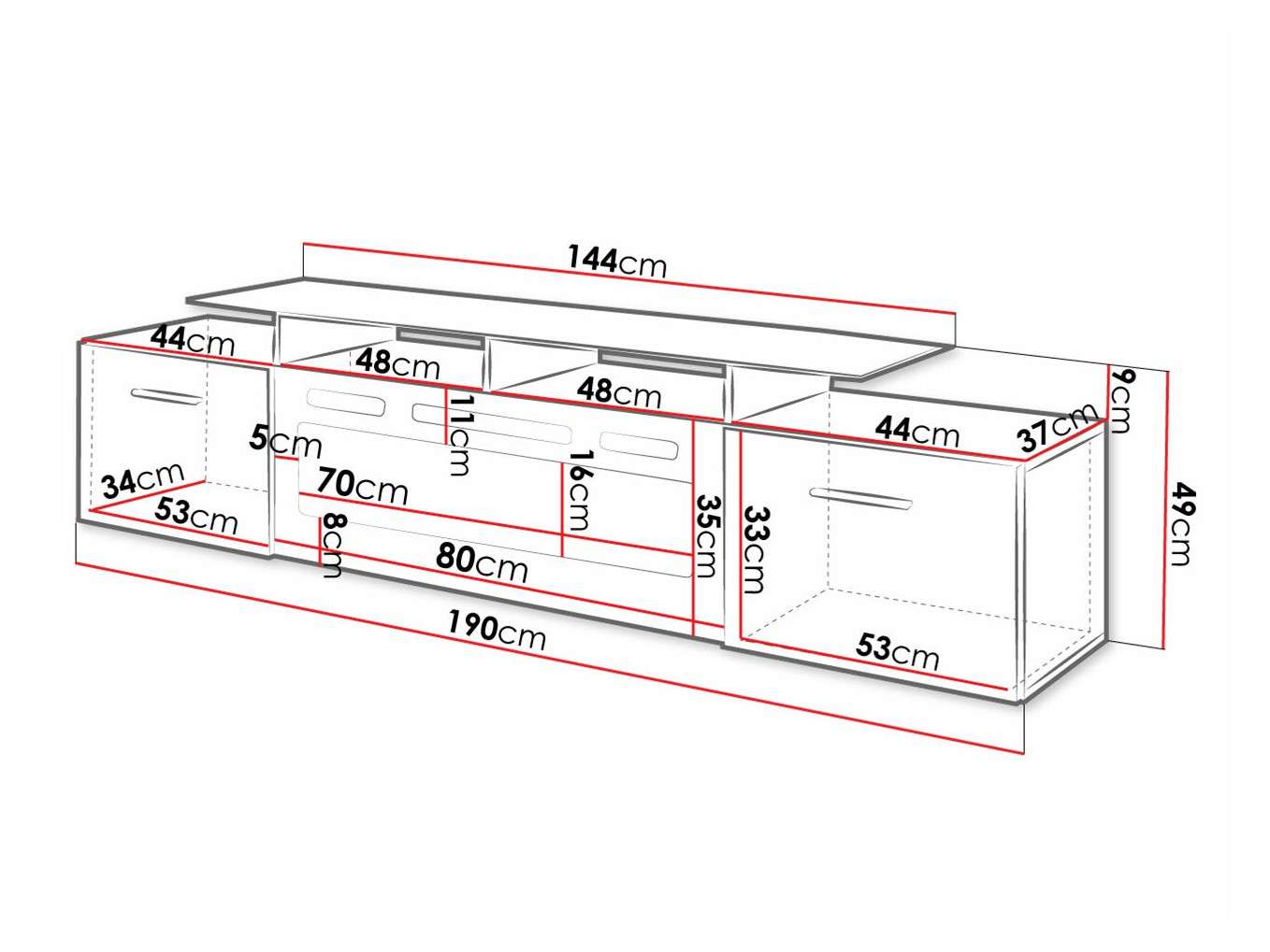 Mueble TV Charlotte 155 (Blanco + Blanco brillante)