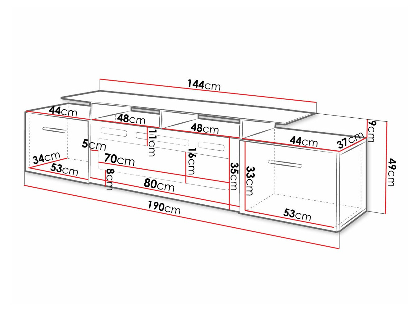 Mueble TV Numerus (Negro + Negro brillante)