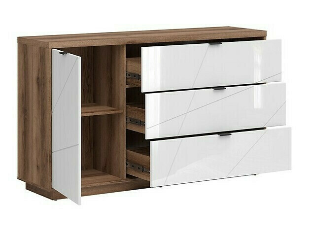 Conjunto de salón Fivale 110 (Roble delano oscuro + Blanco brillante)