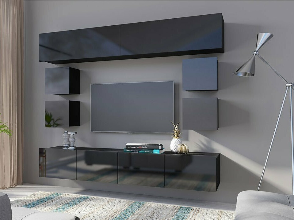 Armario de pared Tivdalu 124 (Negro + Negro brillante)