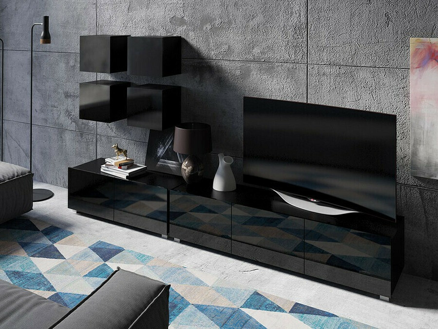 Armario de pared Tivdalu 124 (Negro + Negro brillante)