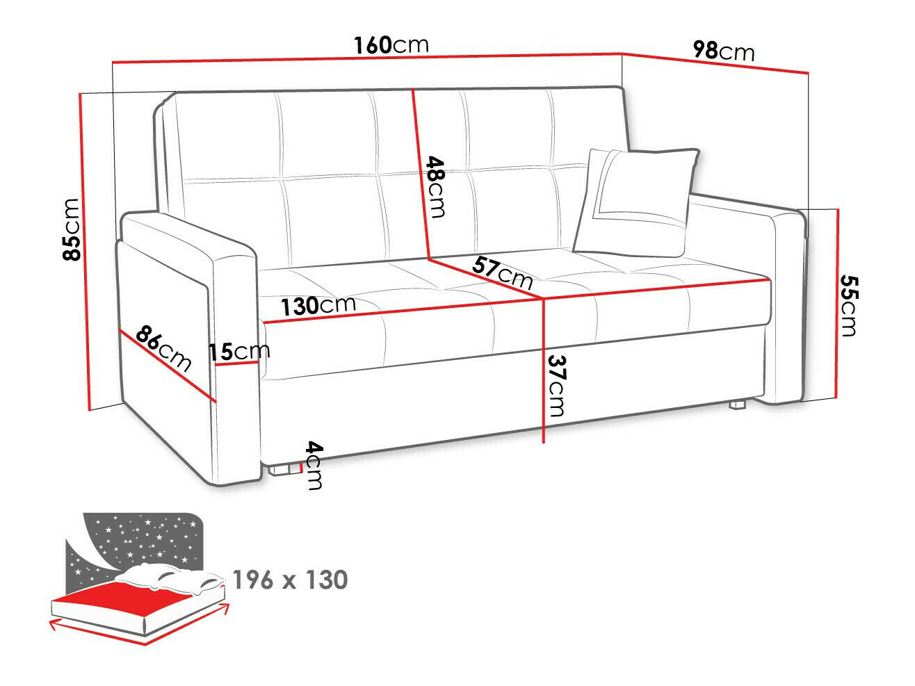 Sofá-cama Columbus 175 (Manila 18 + Jungle)