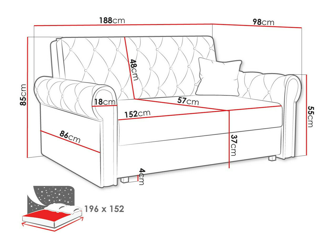 Sofá cama Columbus 196 (Kronos 22)