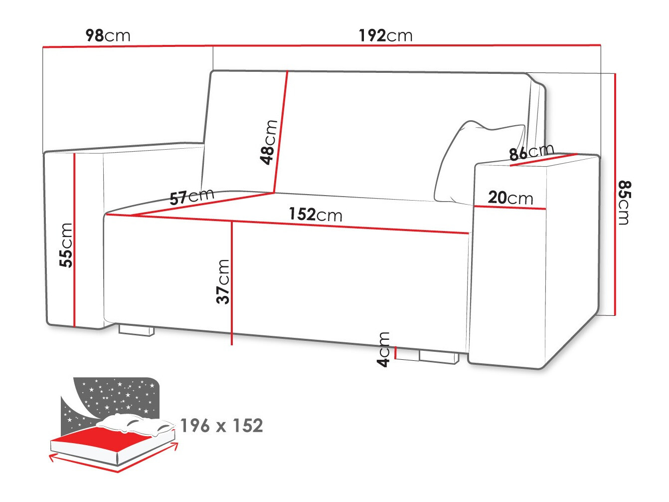 Sofá cama Columbus 197 (Neve 3)