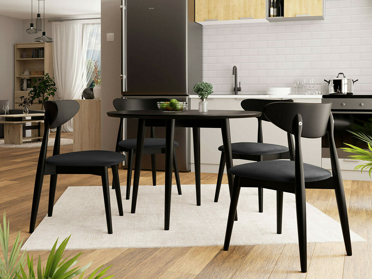 Conjunto de mesas y sillas para comedor Racine 124 (Negro)