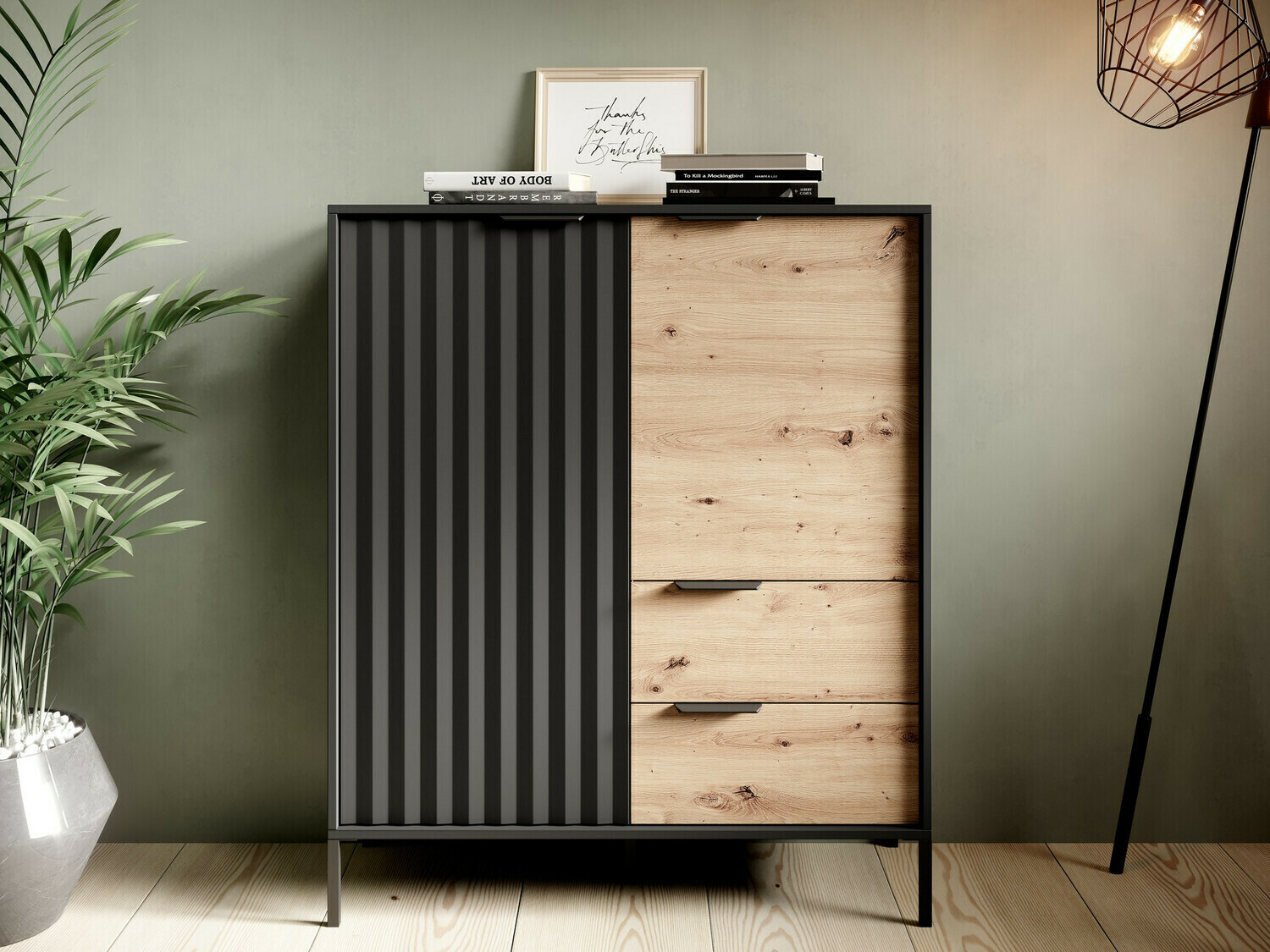 Cómoda Kingston 170 (Negro + Roble Artisan)