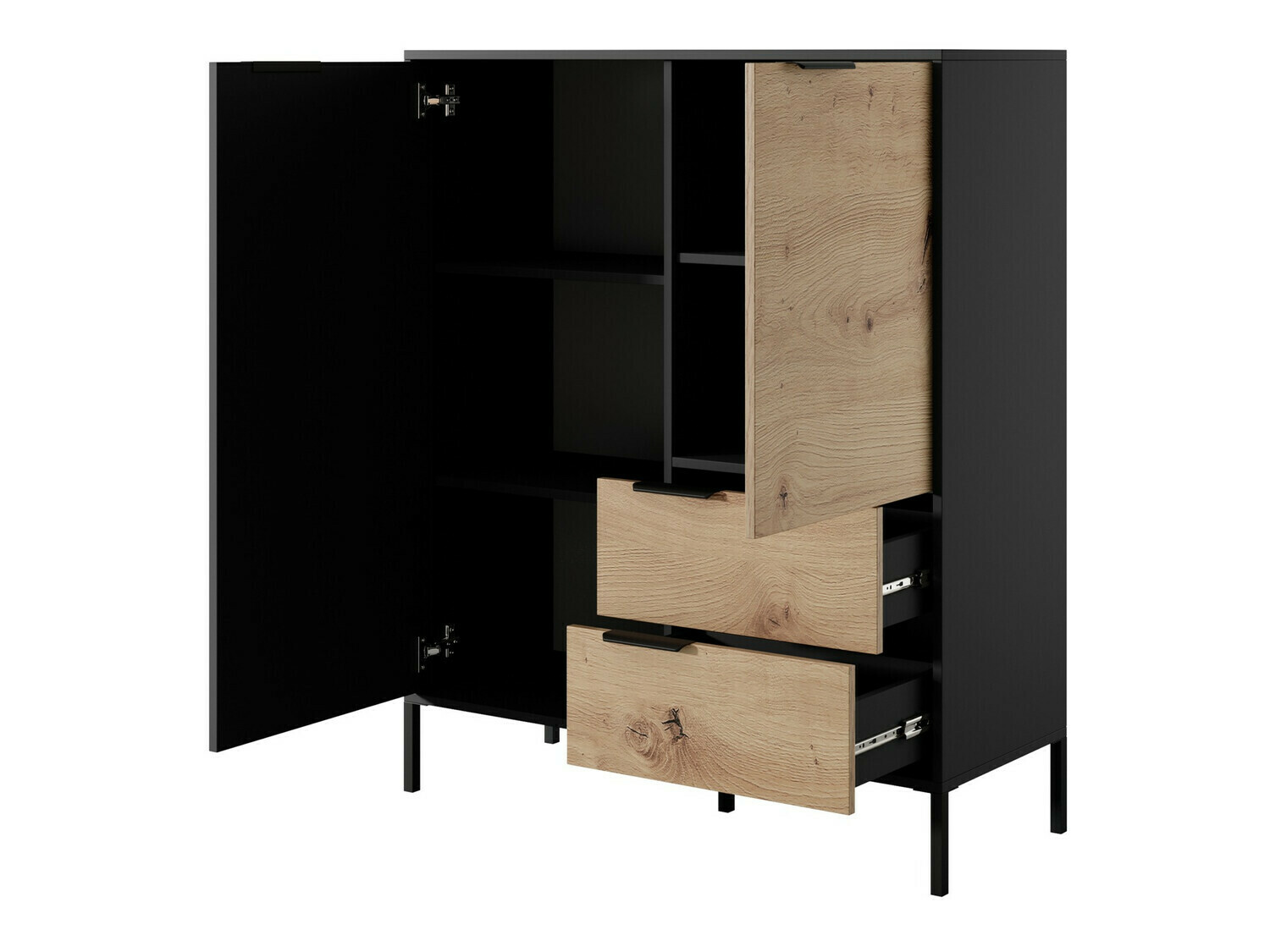 Cómoda Kingston 170 (Negro + Roble Artisan)