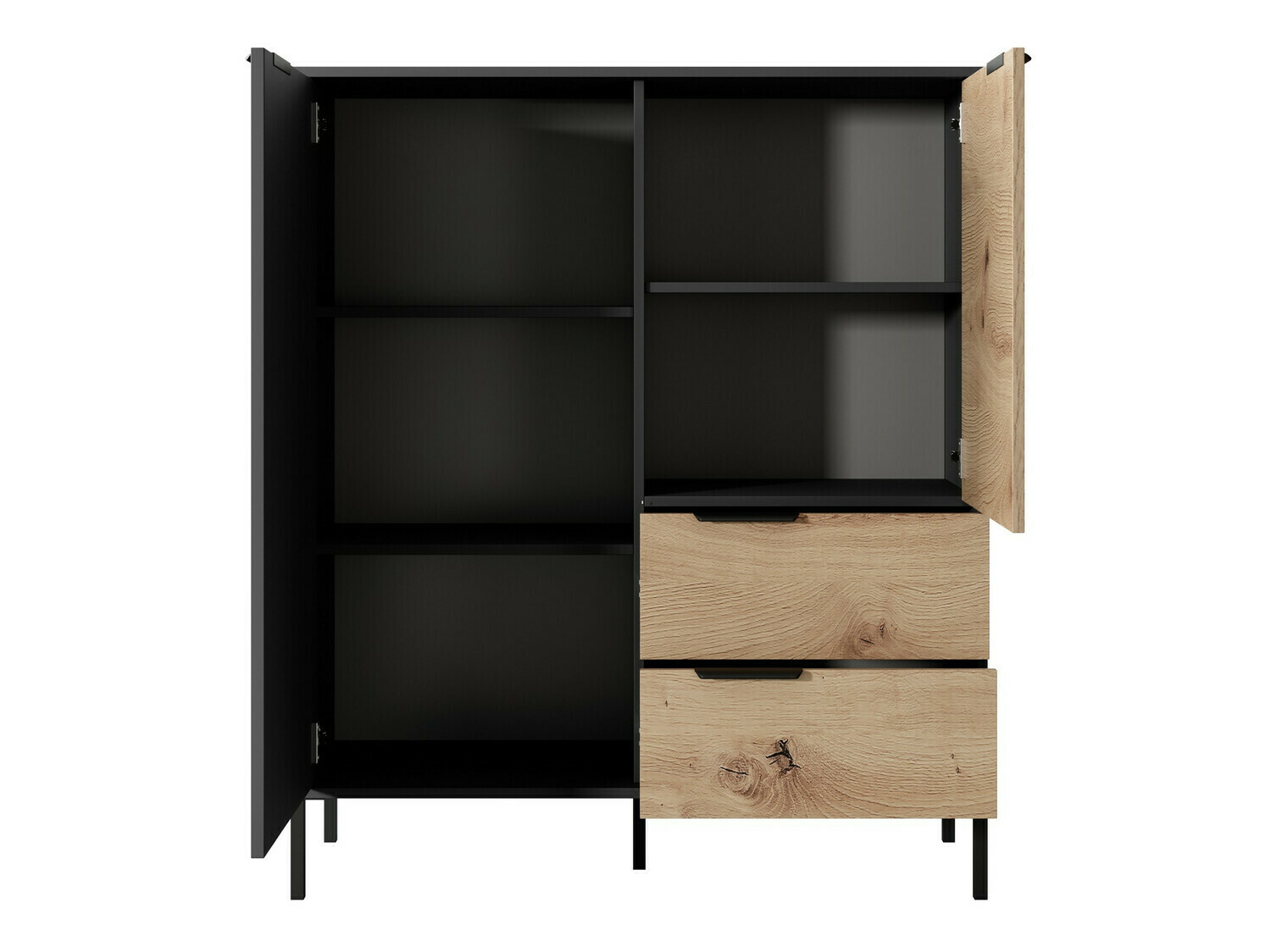 Cómoda Kingston 170 (Negro + Roble Artisan)